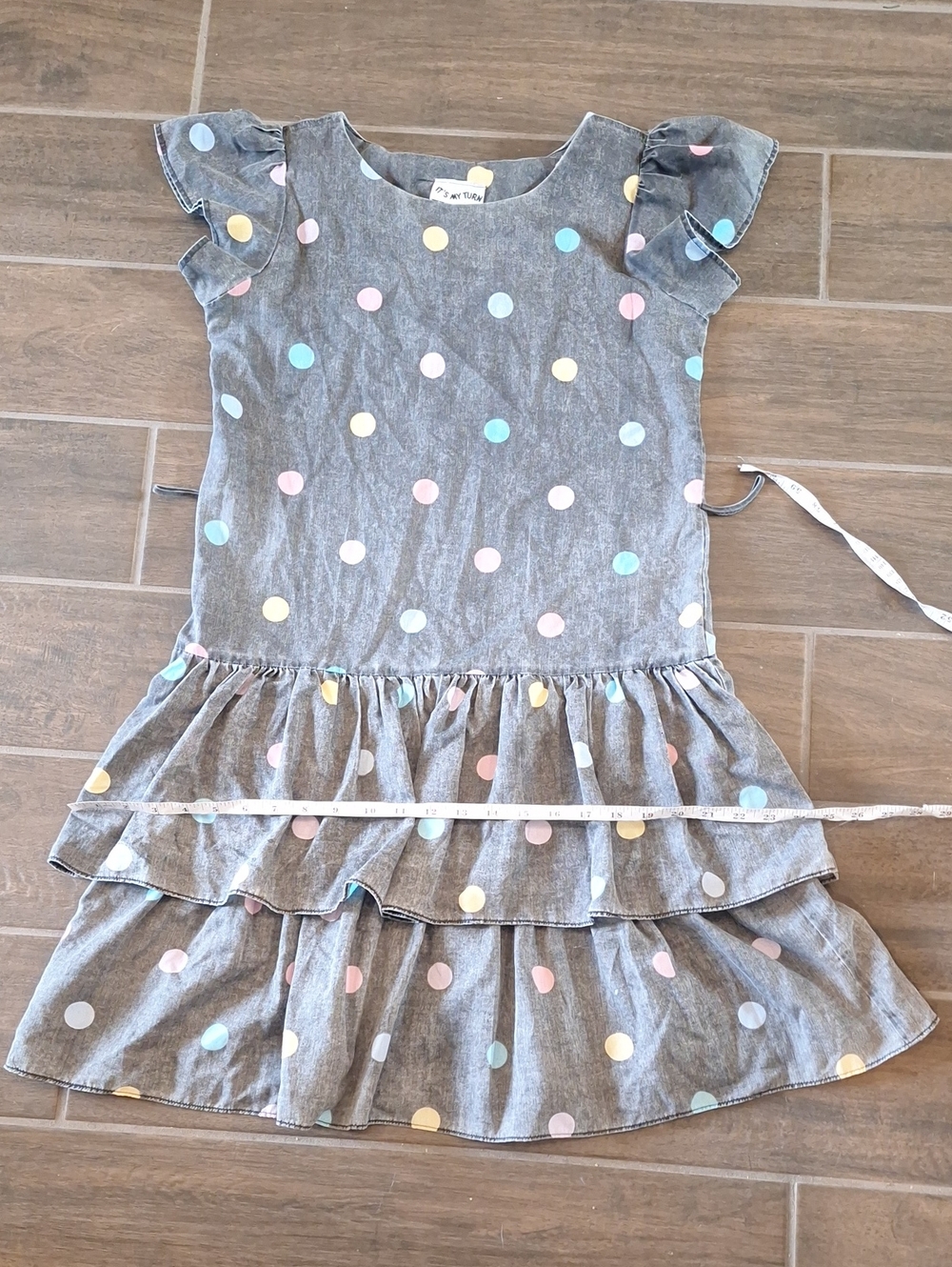 Vintage 80s Polka dot Tiered Party Dress by It's My Turn in Washed Black Size L - Picture 9 of 11